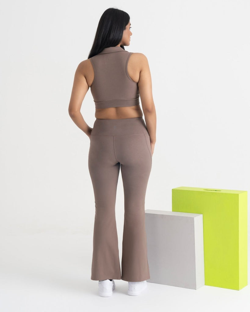 Hunnit Zen Flare Pants and Polo-Neck 2-in-1 Crop Top Co-ord Set Zen Flare Pants and Polo-Neck 2-in-1 Crop Top Co-ord Set